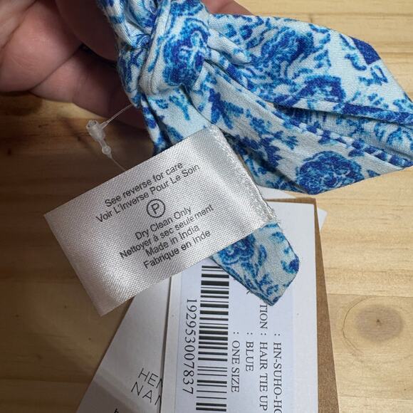 Hemant & Nandita Womens One Size Hair Tie Up Blue Cotton Floral - Picture 7 of 7